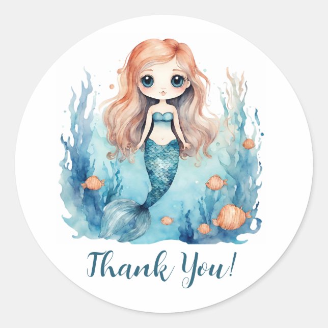 Mermaid Stickers Envelope Seals Thank You (Front)