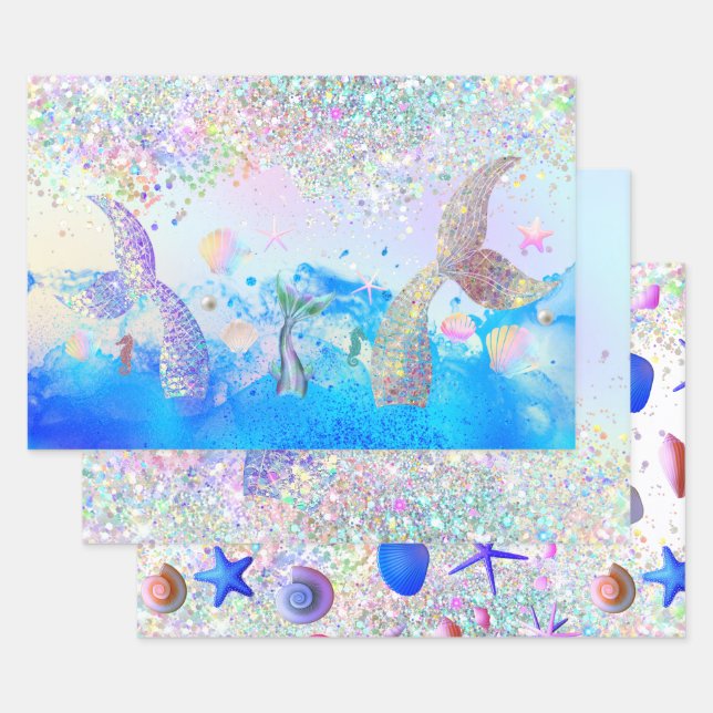  mermaid style wrapping paper sheet (Set)