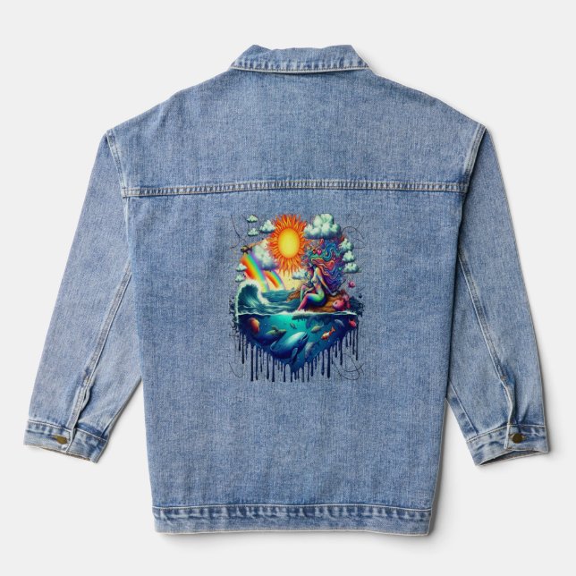 Mermaid Surreal Subconscious Sun-Kissed Morning Denim Jacket (Back)