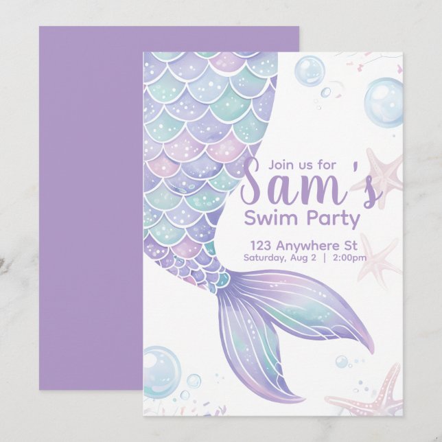 Mermaid Swim Birthday Party Invite (Front/Back)