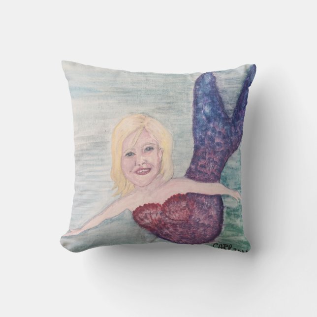 Mermaid Swimming Art Painting Throw Pillow (Front)