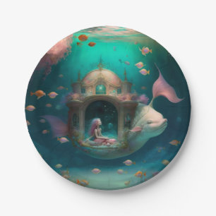 Mermaid swimming with fish  cute wall clock paper  paper plate