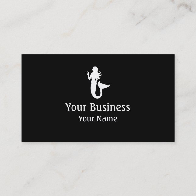 Mermaid symbol black white custom business cards (Front)