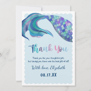 Mermaid Tail Background Birthday Party Thank You Card