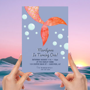 Mermaid Tail Blue 1st Birthday Invitation
