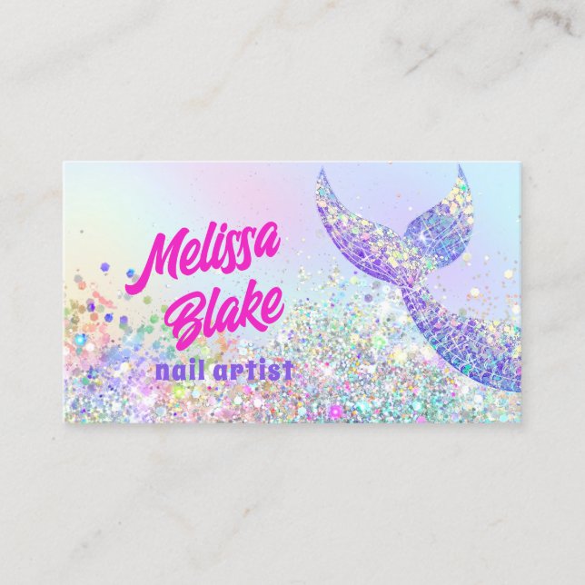 mermaid tail chunky pastel glitter business card (Front)