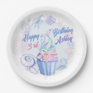 Mermaid Tail Cupcake Birthday Paper Plate