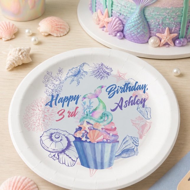 Mermaid Tail Cupcake Birthday Paper Plate (Creator Uploaded)