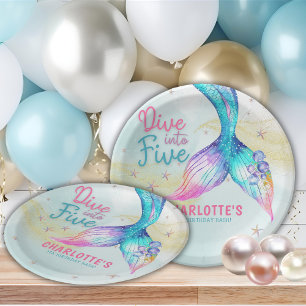 Mermaid tail Dive into Five Glitter  Paper Plate