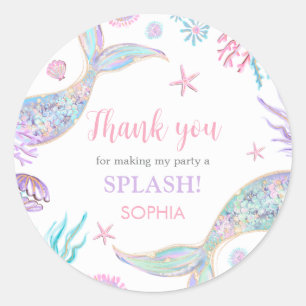 Mermaid Tail Fourth Birthday Party  Classic Round Sticker