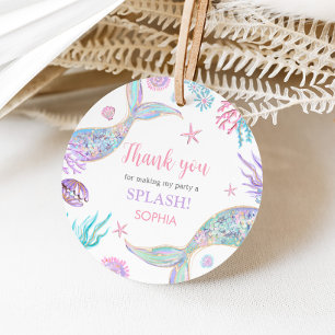 Mermaid Tail Fourth Birthday Party Round Favour Tags
