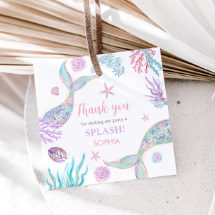 Mermaid Tail Fourth Birthday Party Square Favour Tags