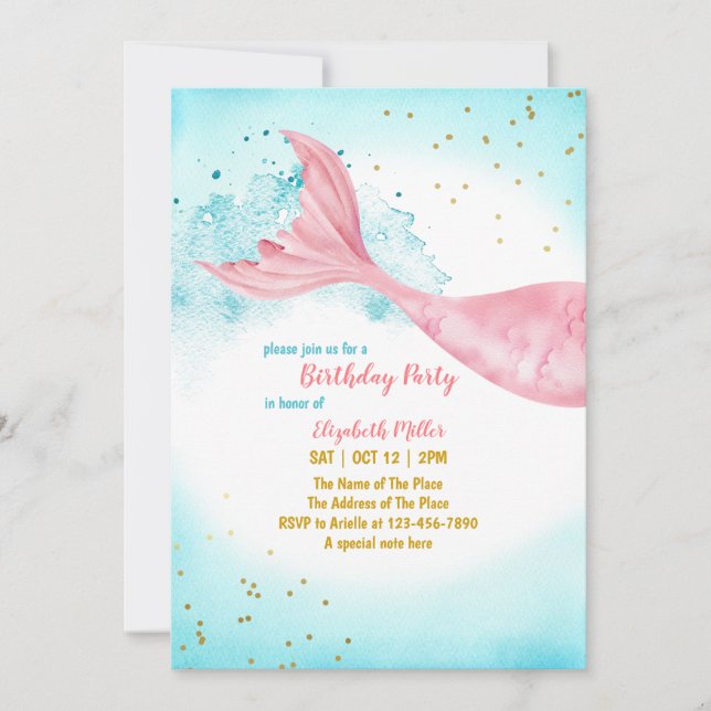 Mermaid Tail Girl Anniversaire Fête Invitation (Devant)