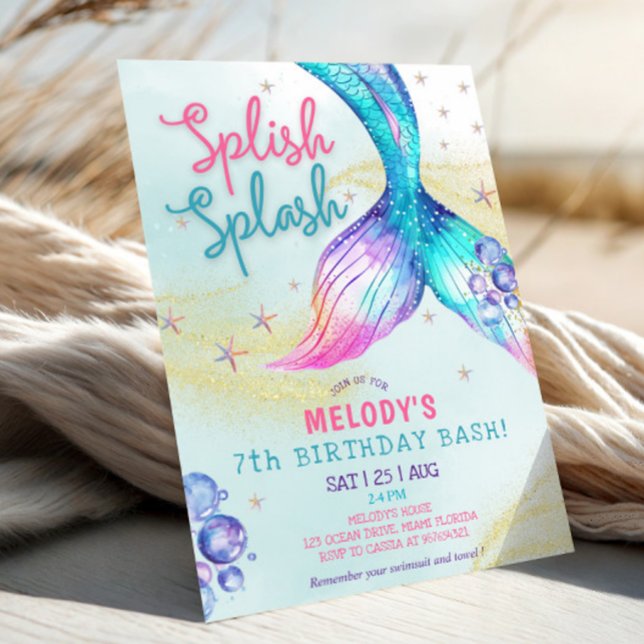 Mermaid Tail Glitter 7th Birthday Invitation (Creator Uploaded)