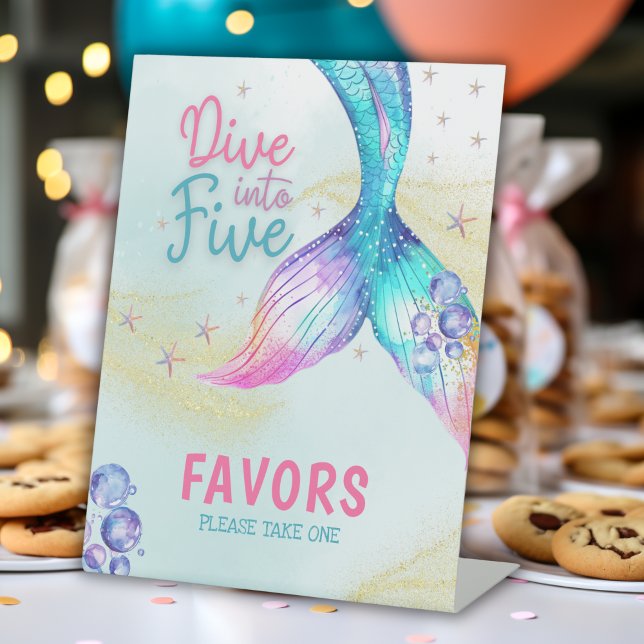 Mermaid Tail glitter dive into five Favours  Pedestal Sign (Creator Uploaded)