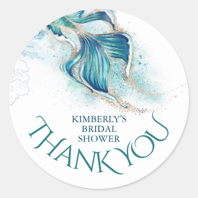 Mermaid Tail Glitters - Bridal Shower Thank You Classic Round Sticker (Front)