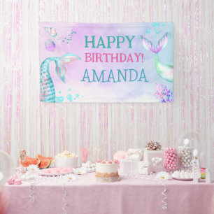 Mermaid tail Happy Birthday Under the Sea  Banner