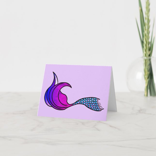 Mermaid Tail in pink, purple, teal blank note card (Front)