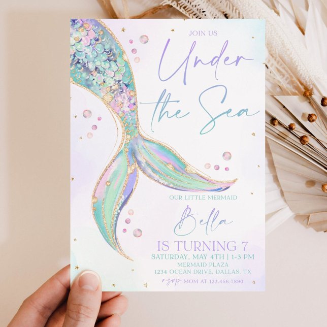 Mermaid Tail Invitation d'anniversaire, sous la me (Créateur téléchargé)