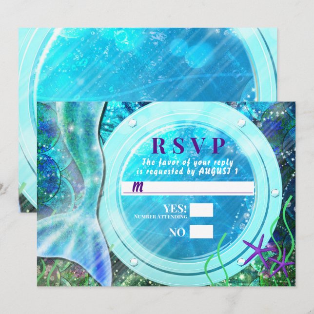 Mermaid Tail Magic Under the Sea Sweet 16 RSVP  Invitation (Front/Back)