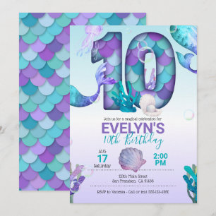 Mermaid Tail Mermaid Invitation pour 10e anniversa
