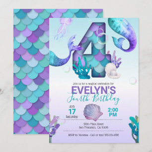 Mermaid Tail Mermaid Invitation pour le 4e anniver