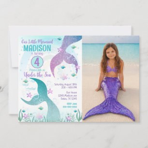 Mermaid Tail Photo Under the Sea Birthday Invitation