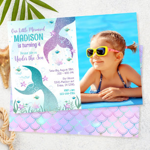 Mermaid Tail Photo Under the Sea Birthday Invitation
