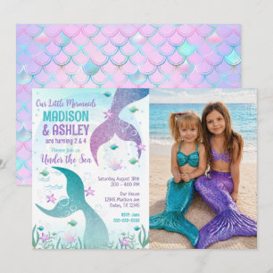 Mermaid Tail Photo Under the Sea Joint Birthday  Invitation