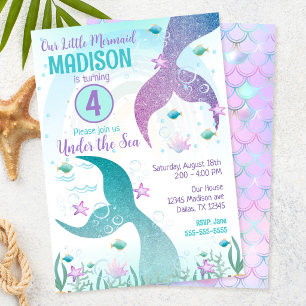 Mermaid Tail Pool Party Under the Sea Birthday  Invitation