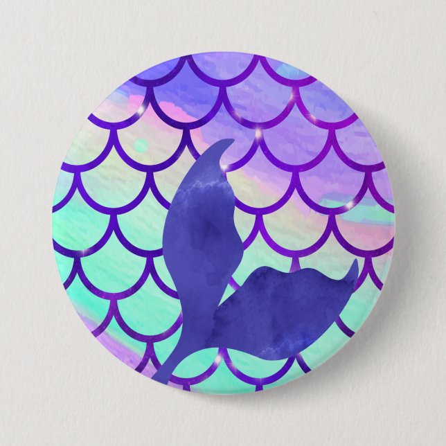 Mermaid Tail Purple  3 Inch Round Button (Front)