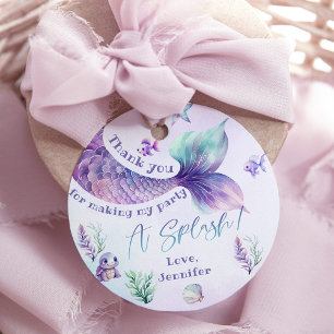 Mermaid tail purple birthday thank you favour tags