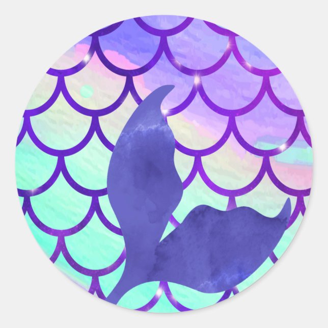 Mermaid Tail Purple  Classic Round Sticker (Front)