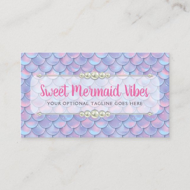 Mermaid Tail Scale & Pearl Pastel Sparkle Boutique Business Card (Front)