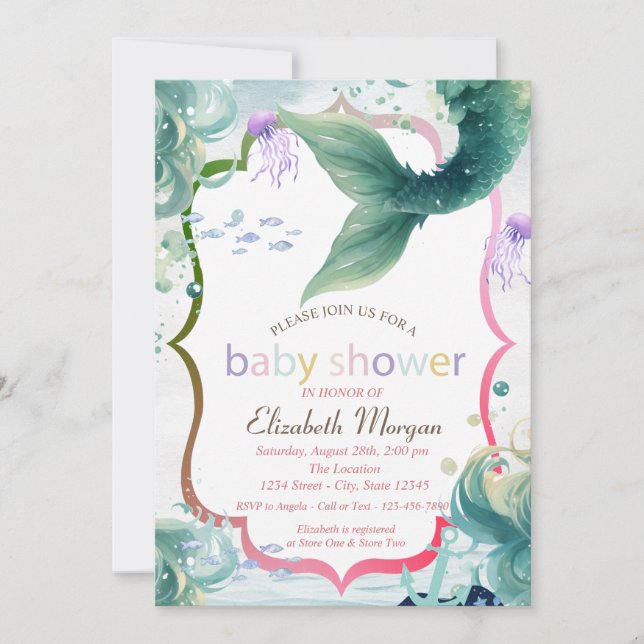  Mermaid Tail Scales Baby Shower Invitation (Front)