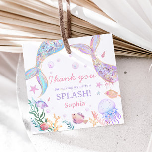 Mermaid Tail Sea Birthday Party Square Favour Tags