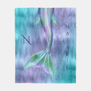 Mermaid Tail Sparkles Monogram Fleece Blanket