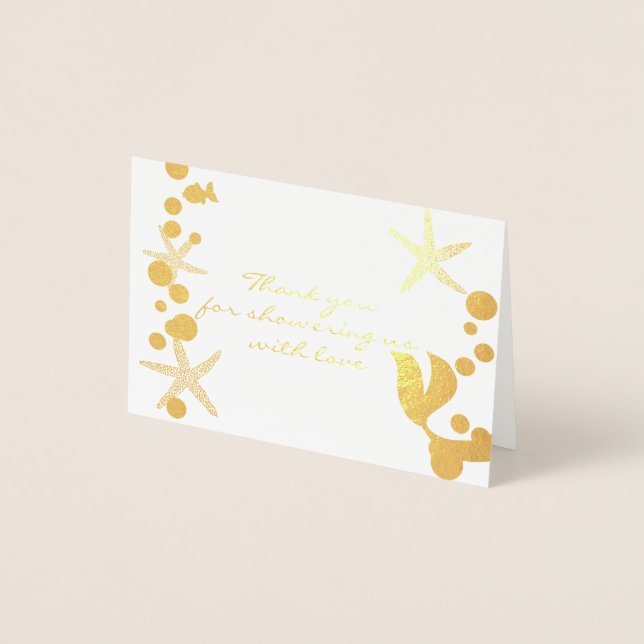 Mermaid Tail Starfish Bubble Gold Foil Baby Shower Card (Front)