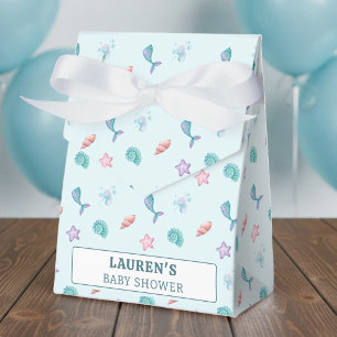 Mermaid Tail Starfish Seashell Pattern Blue Favor Box