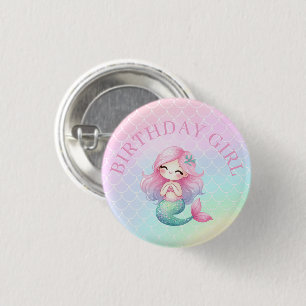 Mermaid Tail Teal Pink Girly Birthday 1 Inch Round Button
