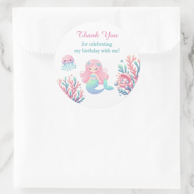 Mermaid Tail Teal Pink Girly Birthday Classic Round Sticker (Bag)