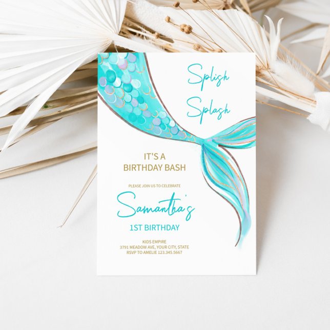 Mermaid Tail Thème Anniversaire Invitation (Créateur téléchargé)