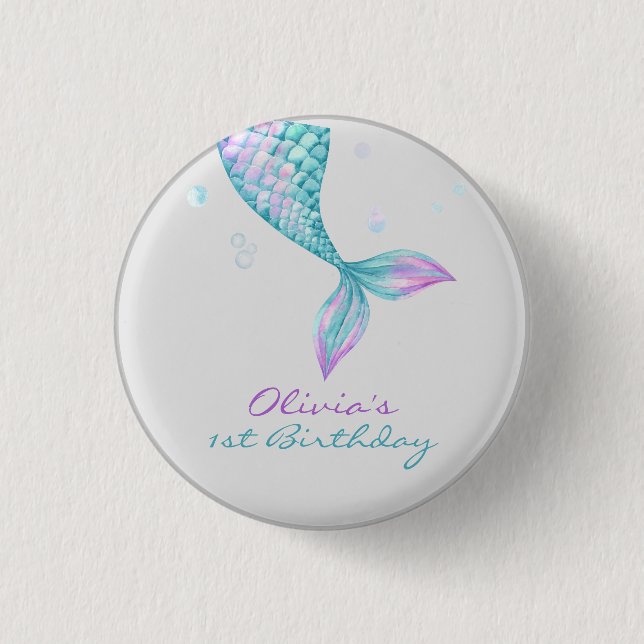 Mermaid Tail Under the Sea Birthday 1 Inch Round Button (Front)