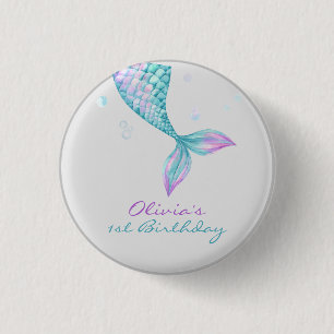 Mermaid Tail Under the Sea Birthday 1 Inch Round Button