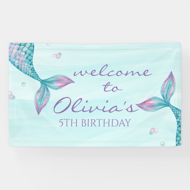 Mermaid Tail Under the Sea Birthday Banner (Horizontal)
