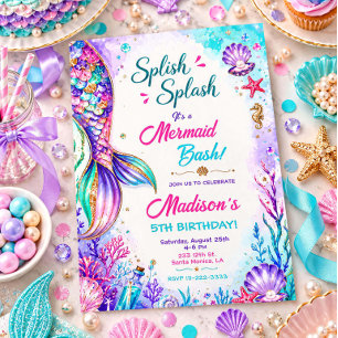 Mermaid Tail Under the Sea Birthday Invitation 