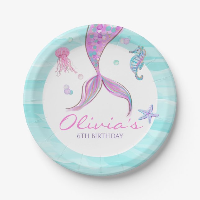 Mermaid Tail Under the Sea Birthday Paper Plates (Front)