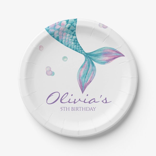 Mermaid Tail Under the Sea Birthday Paper Plates (Front)