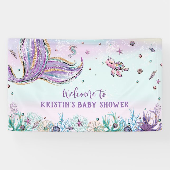 Mermaid Tail Under the Sea Birthday Party Backdrop Banner (Horizontal)