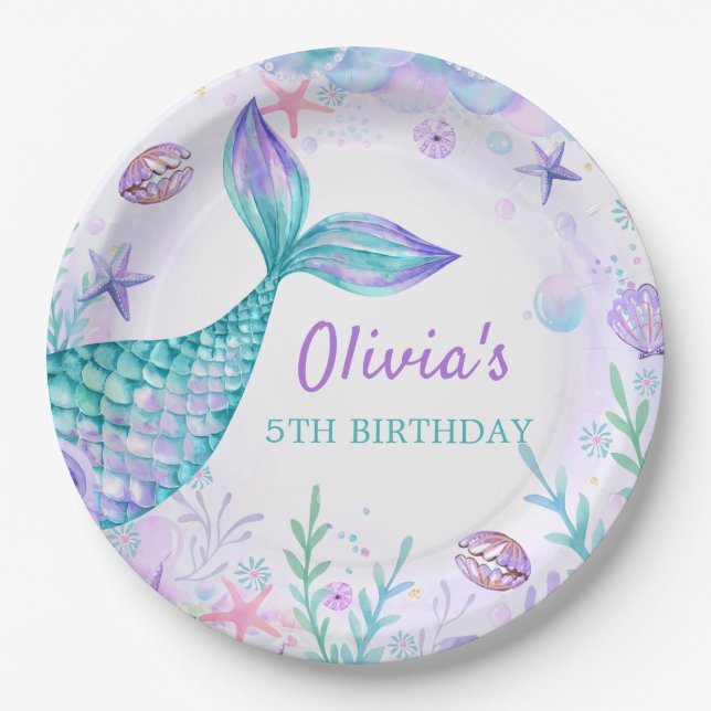 Mermaid Tail Under the Sea Birthday Party Paper Plate (Front)
